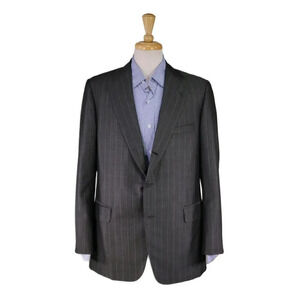 Williiam Yu Bespoke Gray/Black Striped Herringbone Wool-Mohair Blazer Jacket 40S